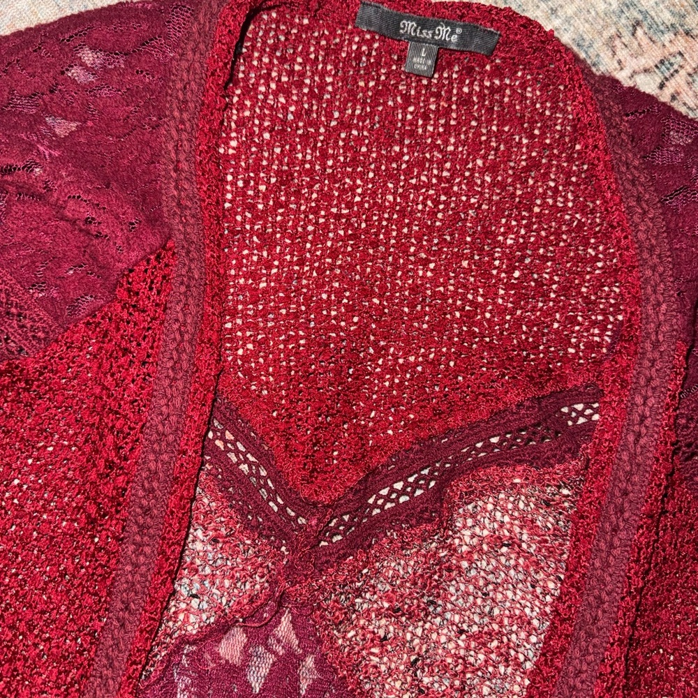 Miss Me Burgundy Cardigan with Fringe - Picture 2 of 2